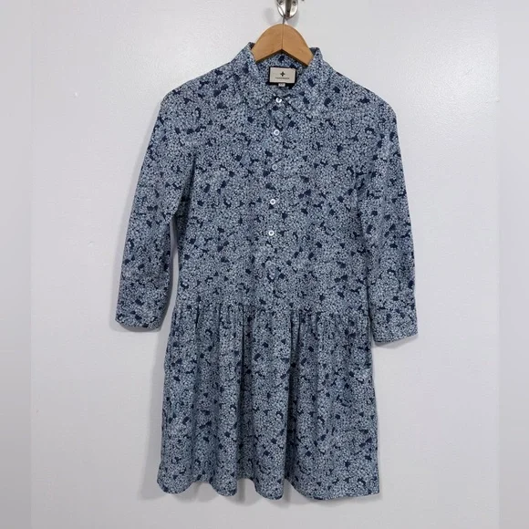 Tuckernuck Hayes Button Front Shirt Dress Blue Hydrangeas XXS